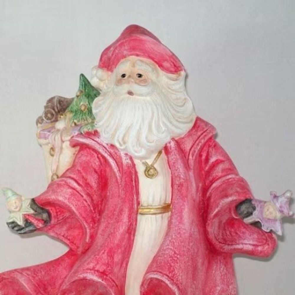 Handmade Ceramic Santa Figurine for Christmas Decor, Santa Claus with Toys